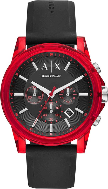 Armani Exchange Outerbanks AX1338 Men's Chronograph Watch – Black Dial with Black Silicone Strap
