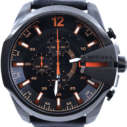 Diesel DZ4291 Mega Chief Chronograph Men's Watch – Black Dial & Black Leather Strap