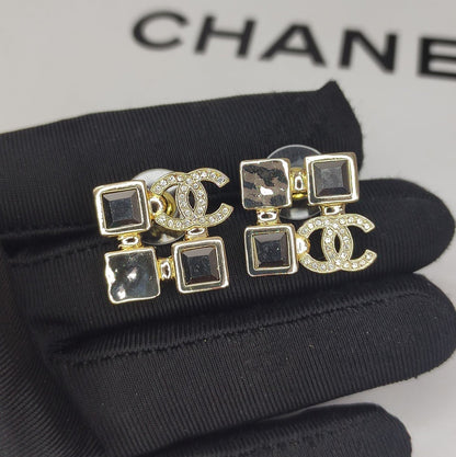 18K  Chanel Black Crystals Earrings