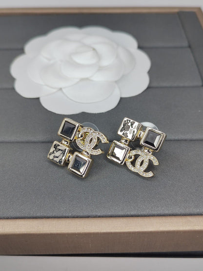 18K  Chanel Black Crystals Earrings