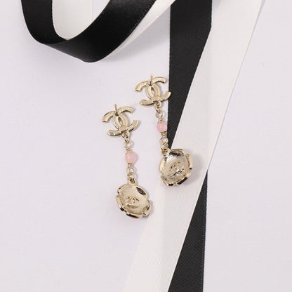 18K  Chanel Black & Pink Camellia Diamond Long Earrings